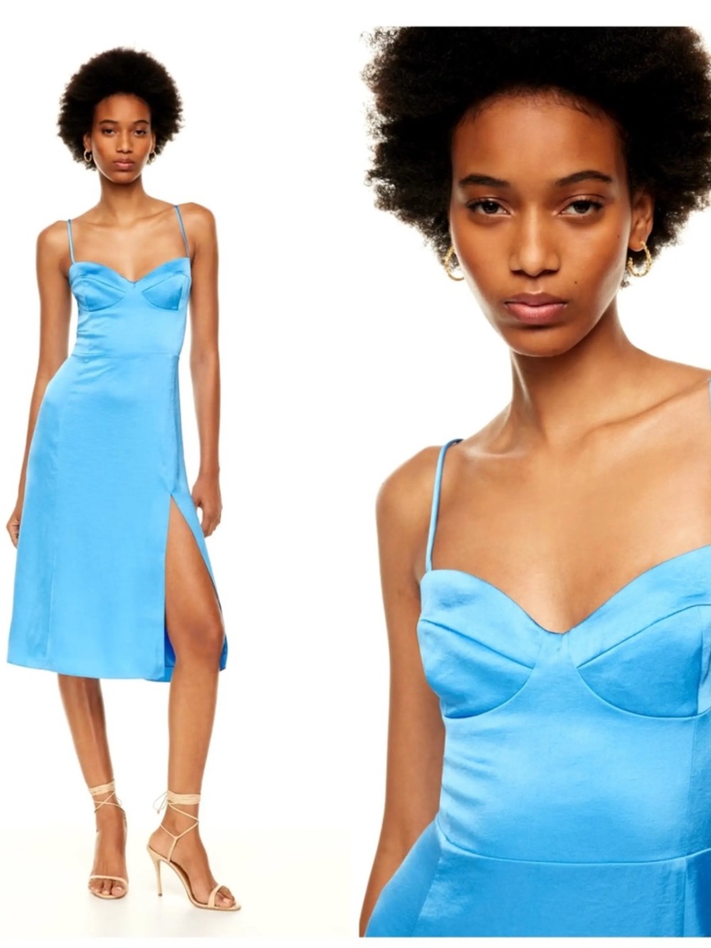 Aritzia Glaze Satin Spaghetti-Strap Midi Dress in Bright Blue 6